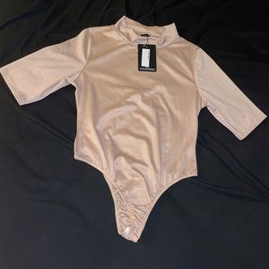 PrettyLittleThing Stone High Neck Thong Bodysuit